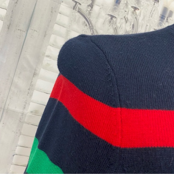 Ralph Lauren Size PS Small Petite Navy Blue Red Green Striped Cotton Sweater NWT - Picture 4 of 12